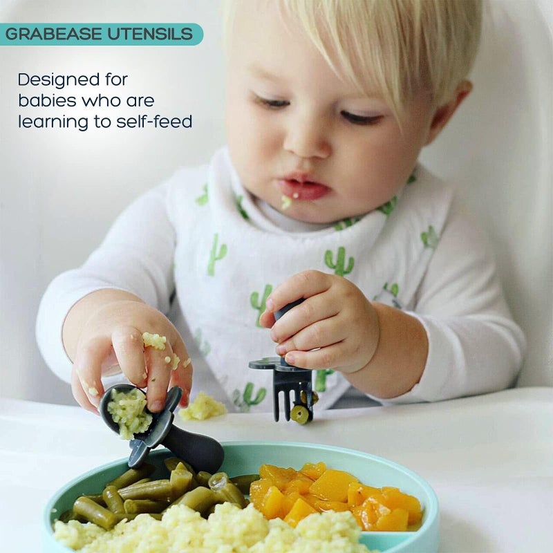 Grabease Baby Feeding Utensils Set - Infant and Baby Fork and Spoon for Ages 1-11 Months, BPAs and Phthalate-Free Cutlery, Plastic, 1 Set, Yellow - Image 2